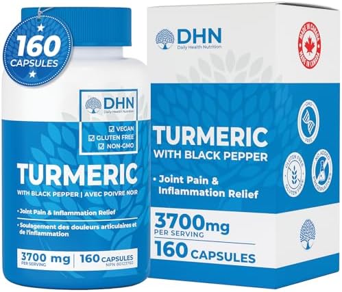 160 Capsules of High Potency Turmeric Curcumin + Black Pepper | 3700mg per serving (1850mg per capsule x2)