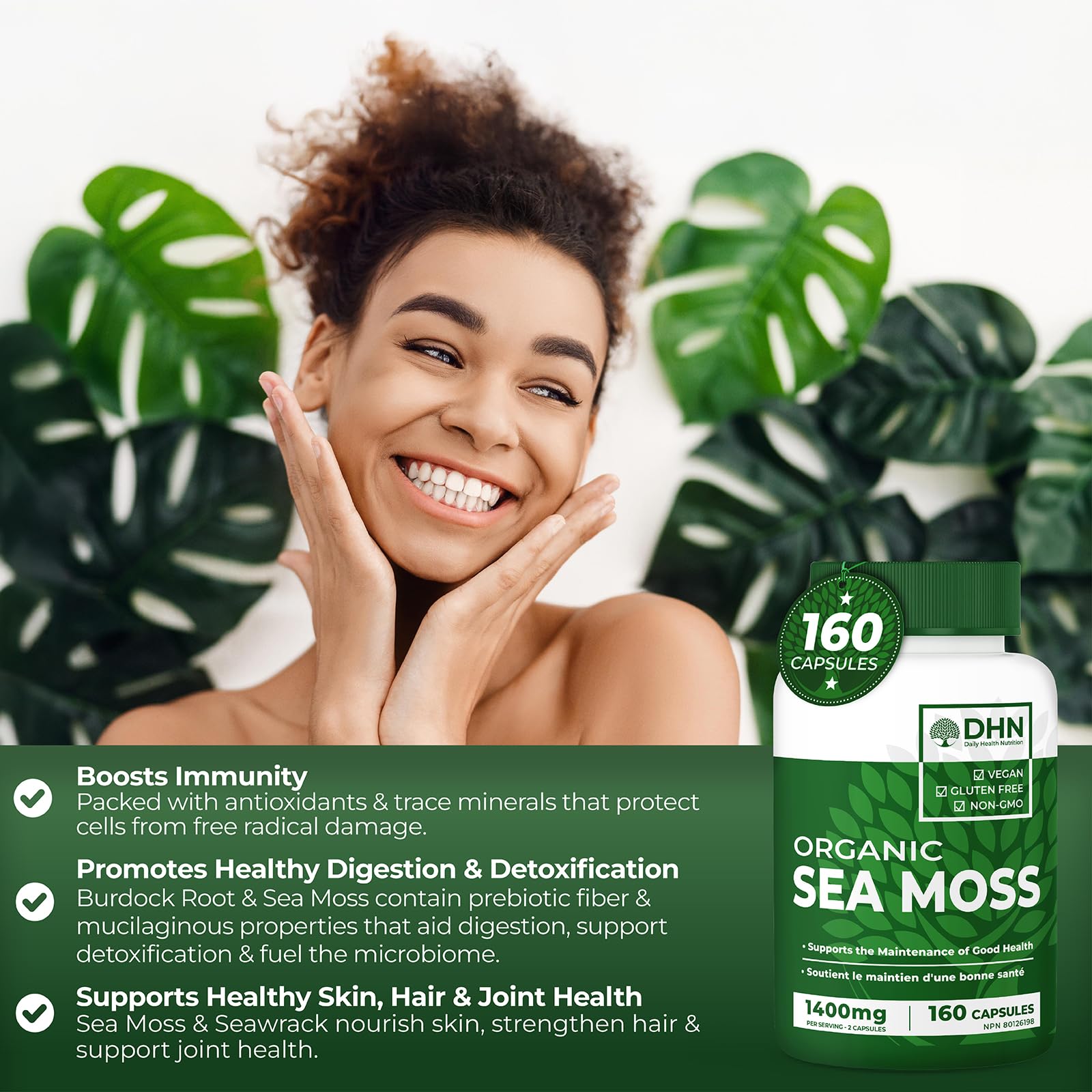 Organic Irish Sea Moss 160 Vegan Capsules | Includes Organic Seawrack & Burdo...