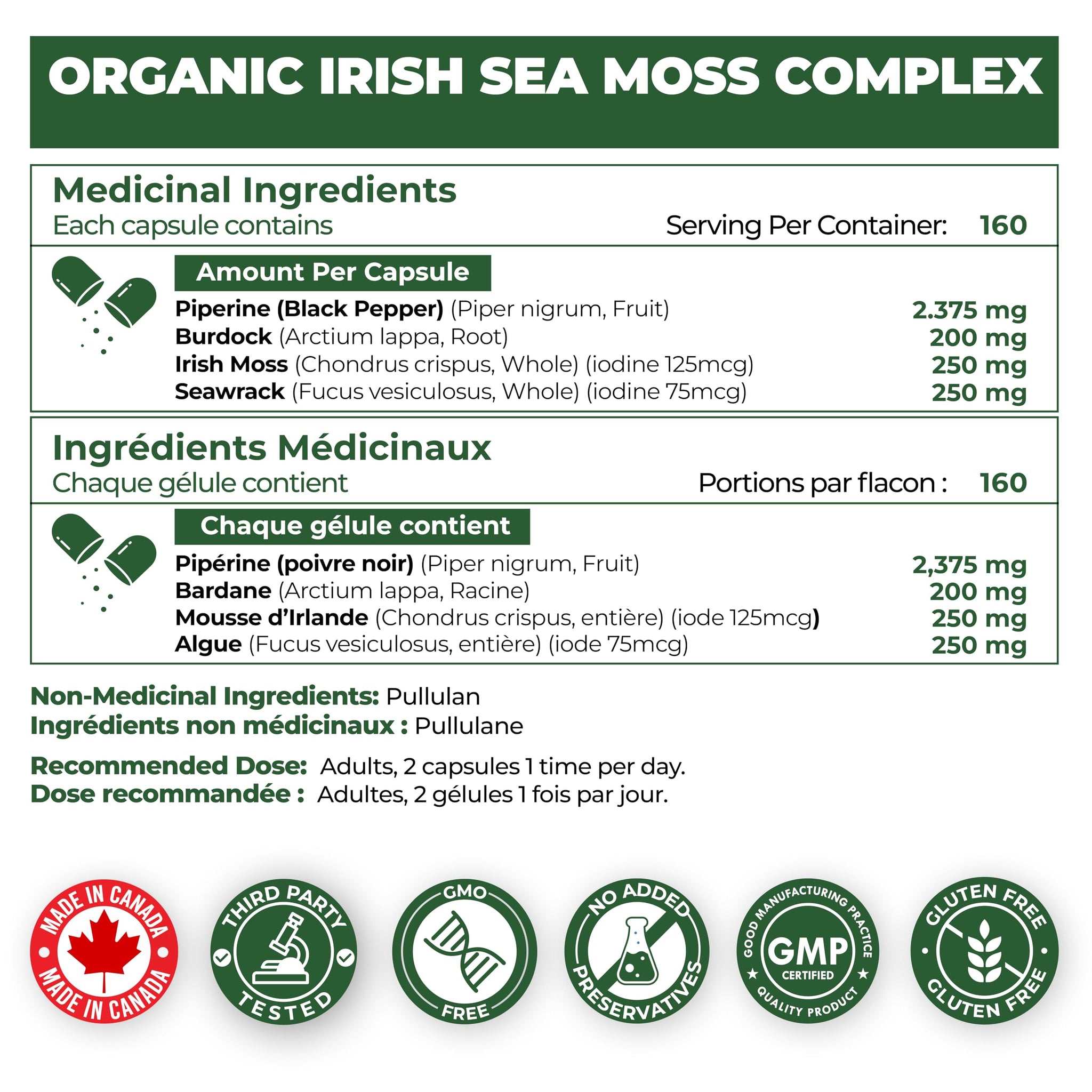 Organic Irish Sea Moss 160 Vegan Capsules | Includes Organic Seawrack & Burdo...