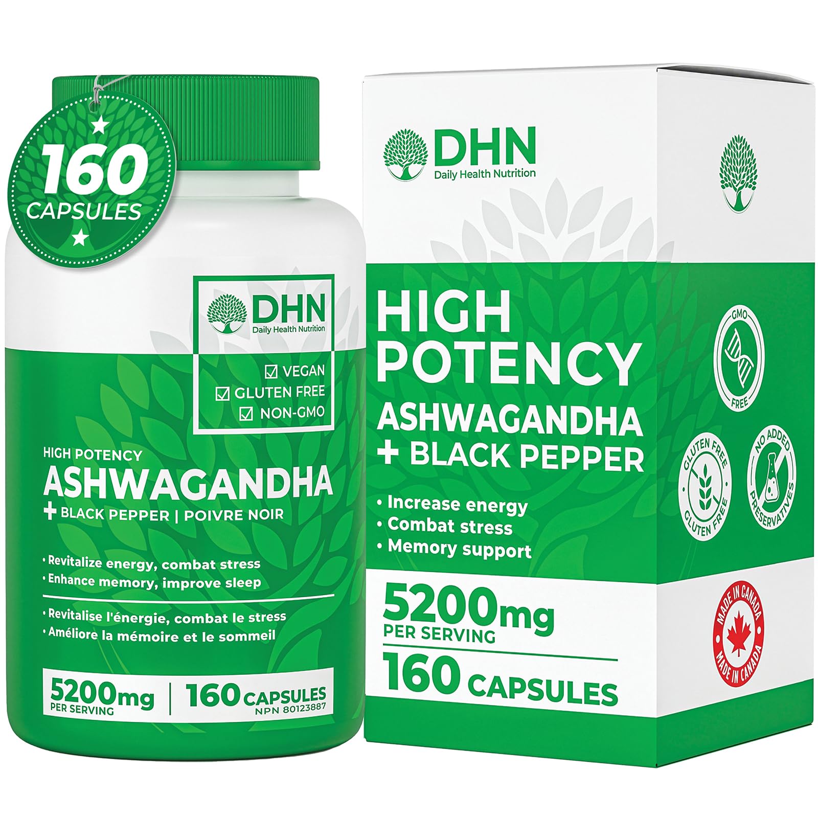 160 Concentrated Ashwagandha Root Capsules with Black Pepper | 520...