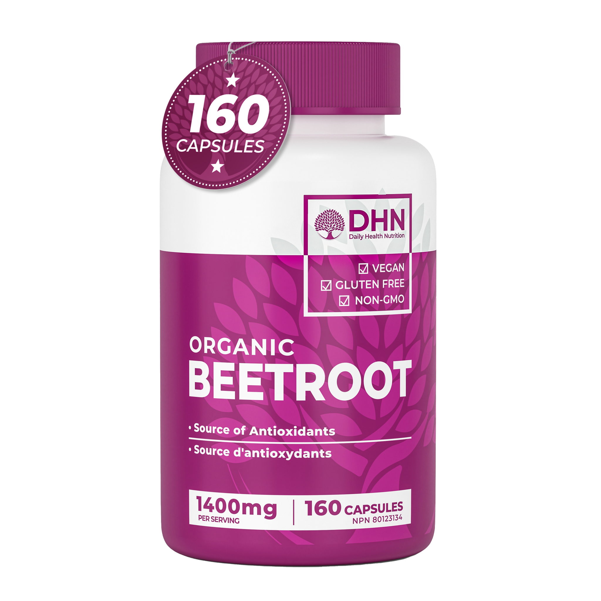 160 Capsules of High Potency Organic Beetroot | 1,400mg per serving (700mg per capsule x2)