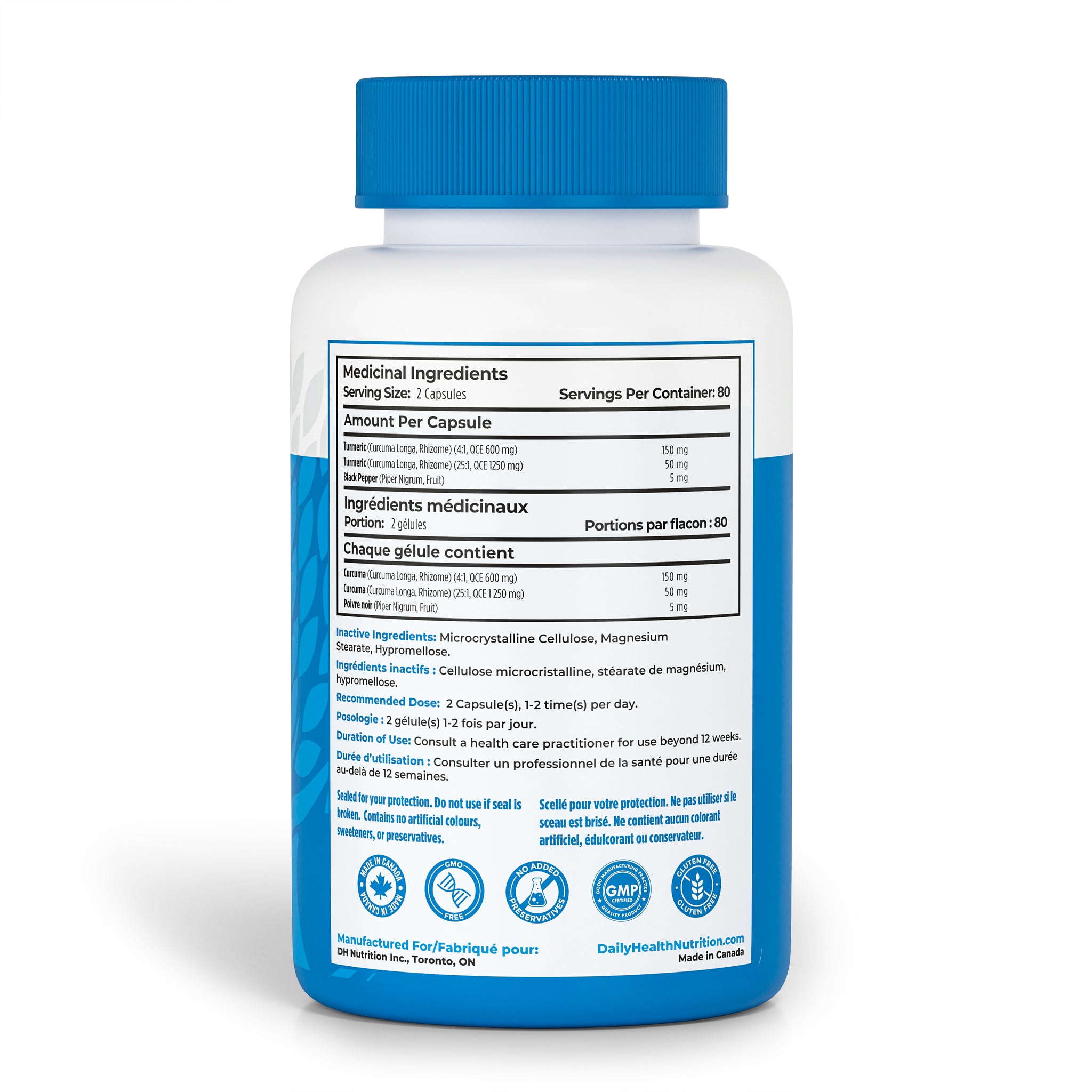160 Capsules of High Potency Turmeric Curcumin + Black Pepper | 3700mg per serving (1850mg per capsule x2)